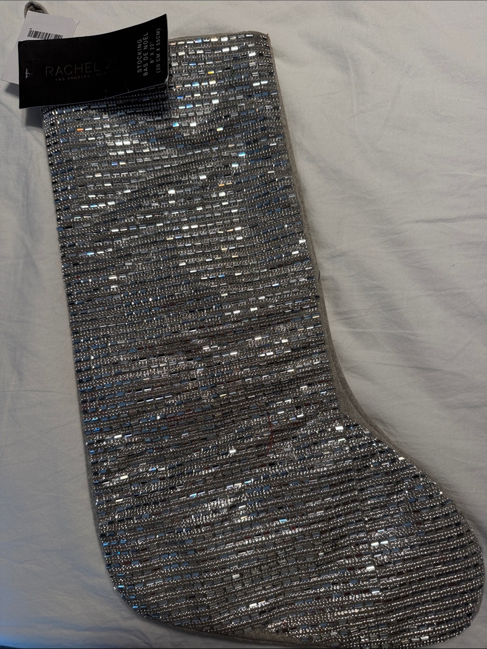 Rachel Zoe Silver Sequin Holiday Stocking Accent